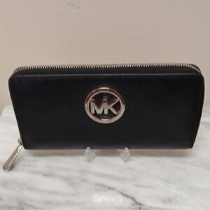 MICHAEL KORS LONG SOFT GRAIN LEATHER WALLET BLACK/SILVER